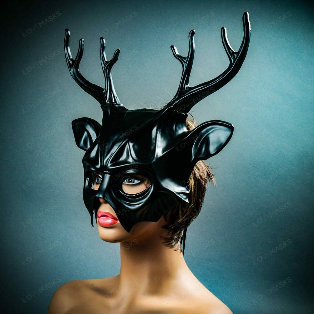 Black Devil Demon Deer Horns Party Masquerade Mask Halloween Party Eye Mask